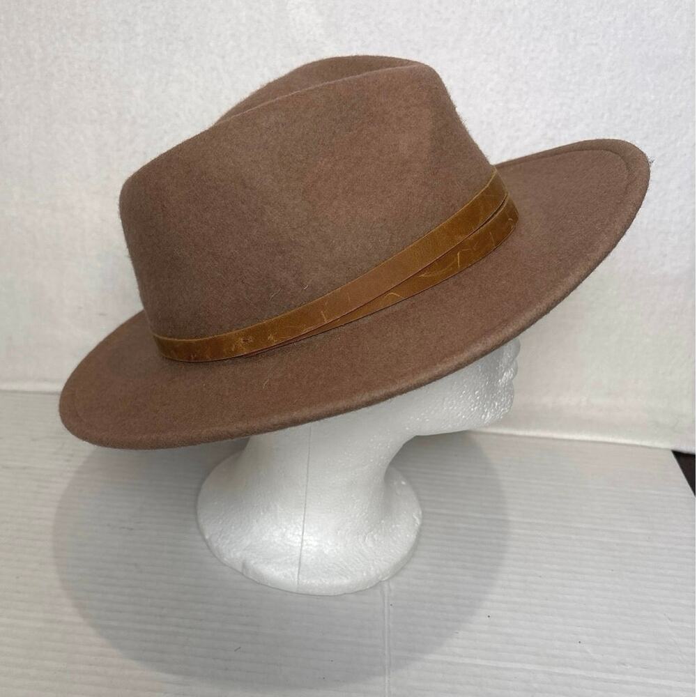 Frye Fedora Hat  100% Wool Double Leather Band Light Brown Adult Size Medium